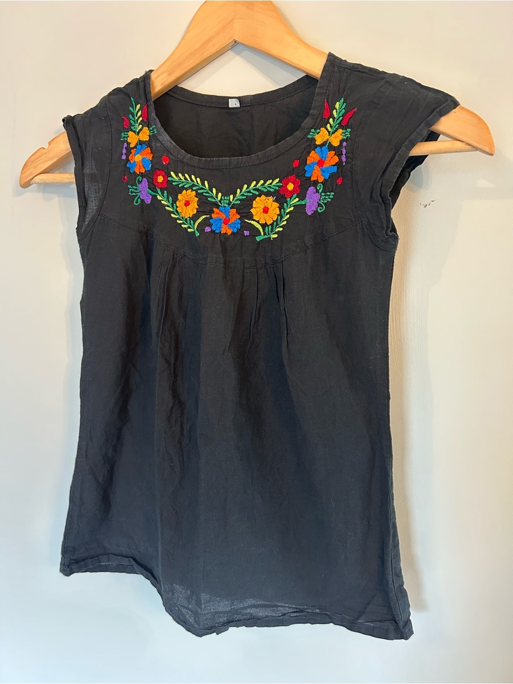 Vintage Girls Embroidered Cap Sleeve Blouse Colourful Summer Top Youth Kids L